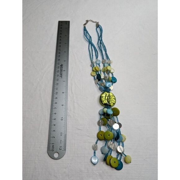 Vintage Multi Strand Seed Bead and Disc Bead Necklace Blue and Green - Picture 5 of 5